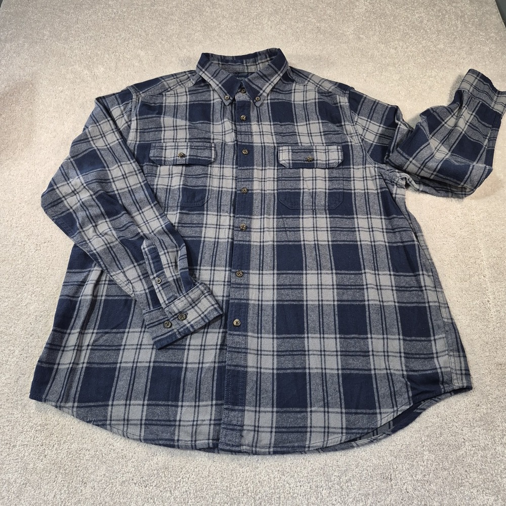 Faded Glory Flannel Shirt Mens XL Blue Buffalo Plaid Excellent Button Down